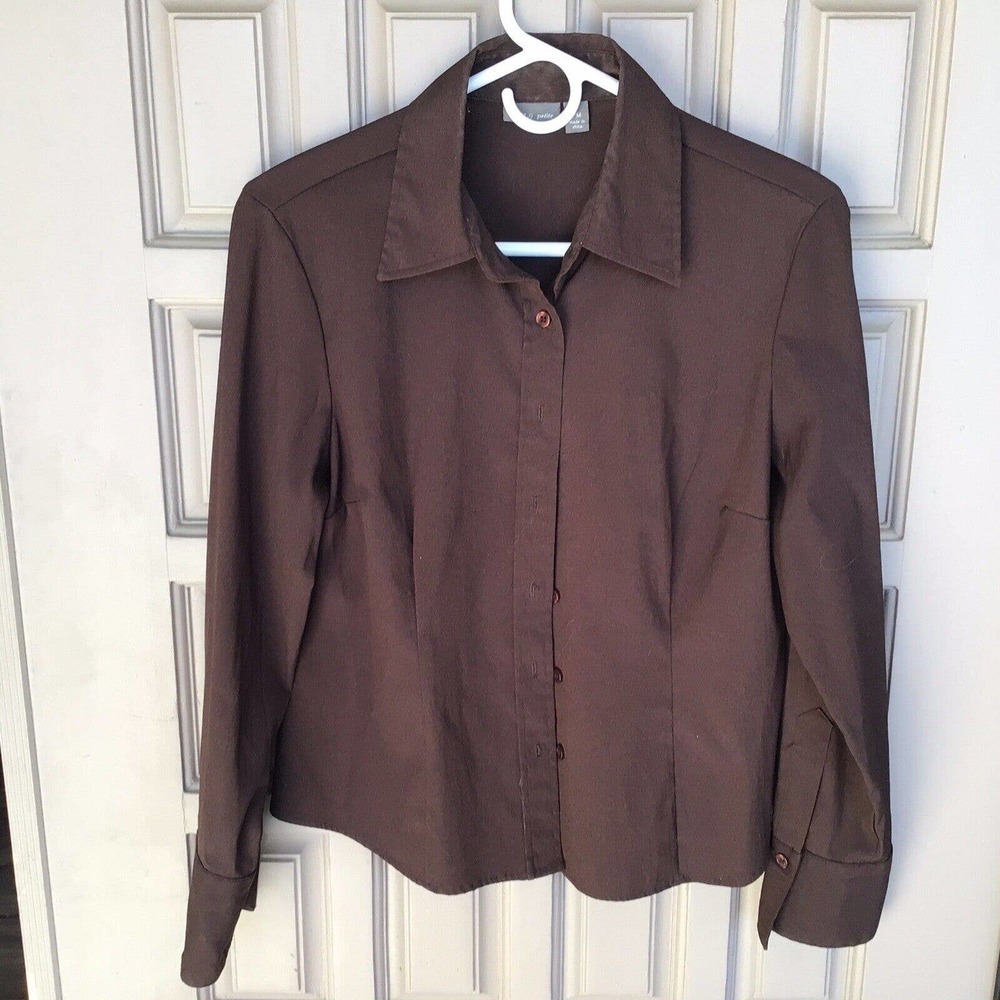 Apt 9 Blouse SzPM Buttonup Chocolate Long Sleeves Stretch Pre-Owned